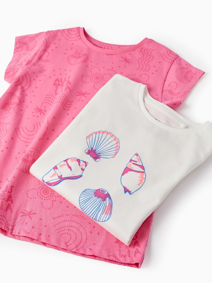 2 T-shirts en Coton pour Fille 'Coquillages' manches courtes EXPLORING AUSTRALIA - Rose