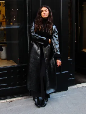 ACHAB - Manteau long col tailleur en vinyle et inspiration shearling Noir