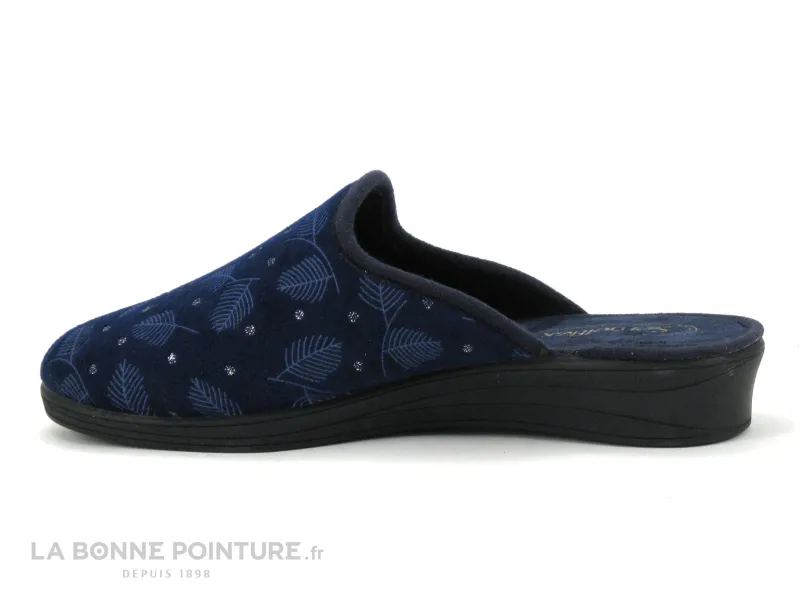 Achat chaussures Semelflex Femme Pantoufle Chausson, vente Semelflex LAPONIE Marine - Feuilles - Pois argent - Pantoufle mule Fe
