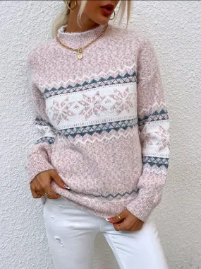 Airchics pull rayé imprimé neige col roulé manches longues femme