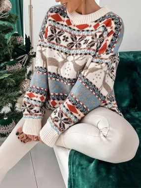 Airchics pull wapiti col rond manches longues femme casual mode ample Noël