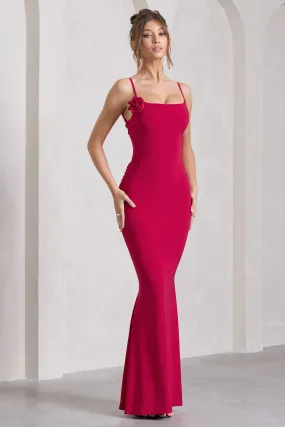 Alora | Robe longue rouge à bretelles et corsage de fleur