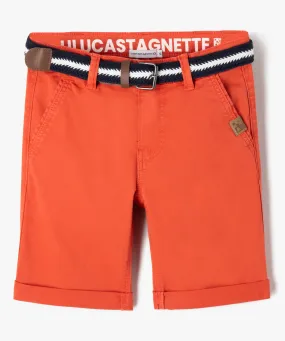 bermuda chino avec ceinture tressee garcon - lulucastagnette rouge shorts bermudas et pantacourts