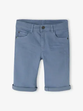 Bermuda couleur garçon en toile bleu grisé - Vertbaudet