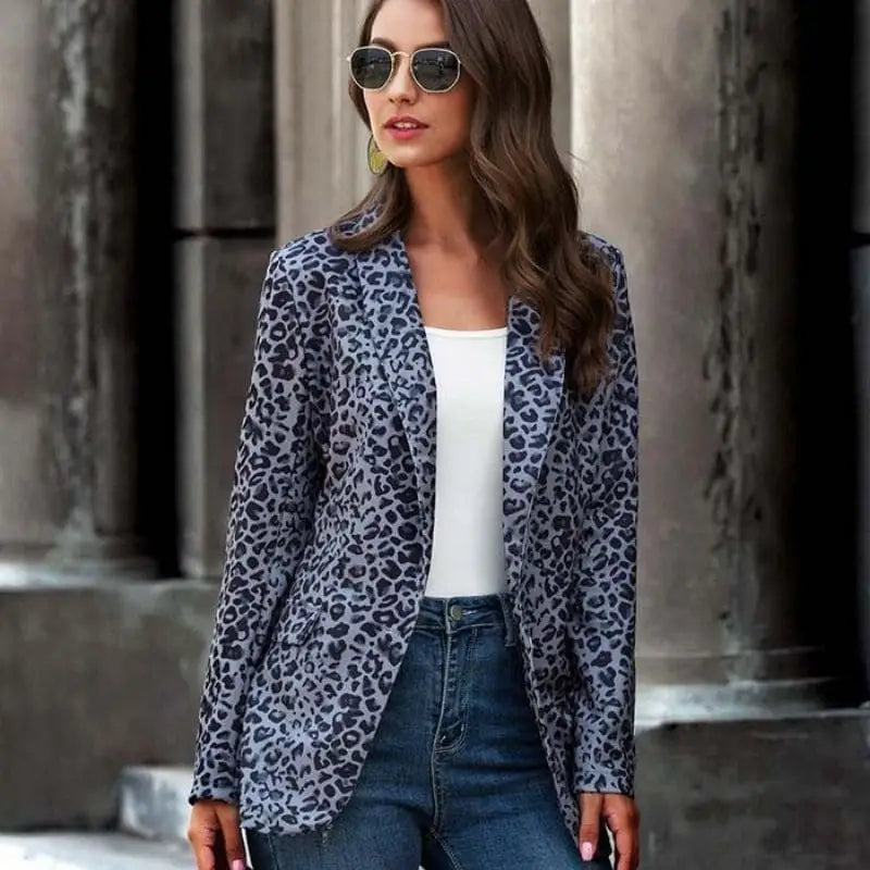 Blazer Léopard Femme à Boutons Bleu