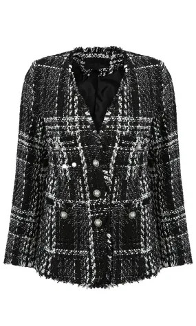 Blazer noir et blanc en tweed à carreaux -  Morango, vêtements pour femme