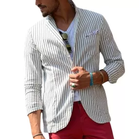 Blazer vintage en lin rayé à deux boutons