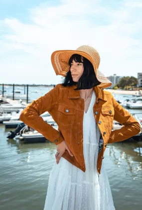 blouson cuir peau femme cognac