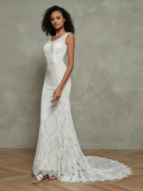 Bohème Robes de Mariée Sirène en Dentelle avec Traîne Chapelle Blanc