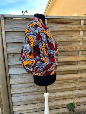 Bomber en Wax mixte - Avec poches - motif Fleurs de mariage