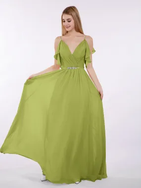 Bretelle Spaghetti Mousseline Robe avec Col en V Trèfle Grande Taille