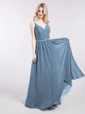 Bretelle Spaghetti Mousseline Robe de Demoiselle d'Honneur Bleu de Schiste Grande Taille