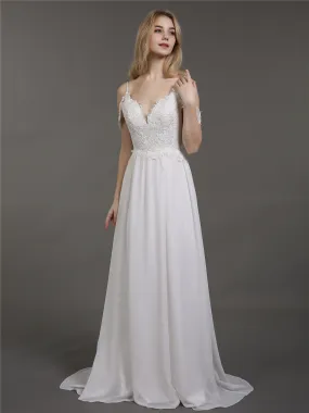 Bretelle Spaghetti Mousseline Simple Robes de Mariée Champagne