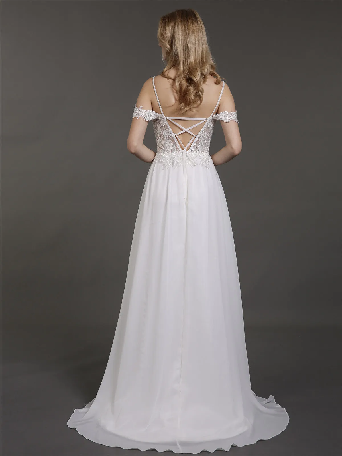 Bretelle Spaghetti Mousseline Simple Robes de Mariée Ivoire