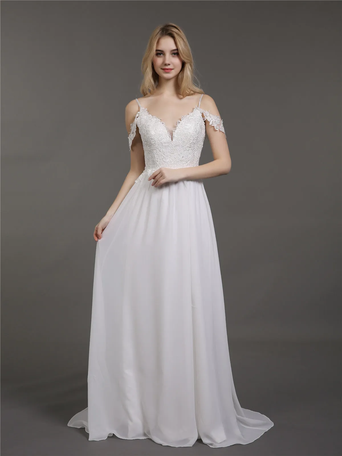 Bretelle Spaghetti Mousseline Simple Robes de Mariée Ivoire
