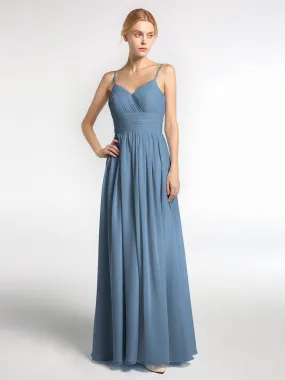 Bretelles Spaghetti Mousseline Maxi Robes Bleu de Schiste Grande Taille