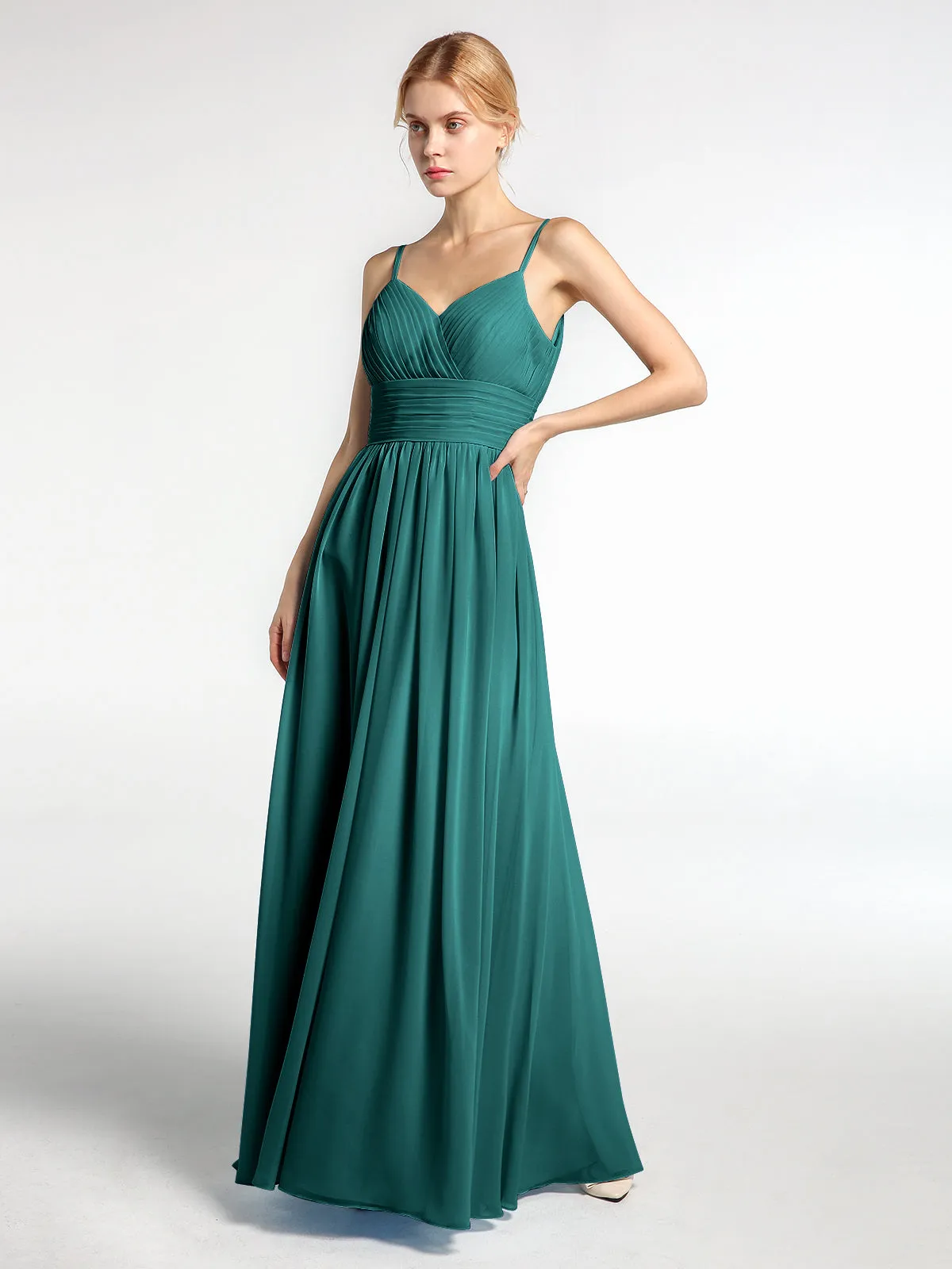 Bretelles Spaghetti Mousseline Maxi Robes Paon
