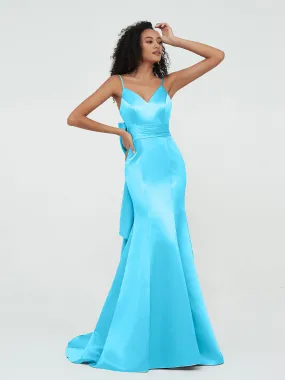 Bretelles Spaghetti Robes de Sirène en Satin Piscine Grande Taille