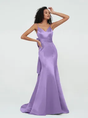 Bretelles Spaghetti Robes de Sirène en Satin Tahiti Grande Taille
