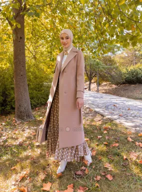Camel Detailed Coat With Studs