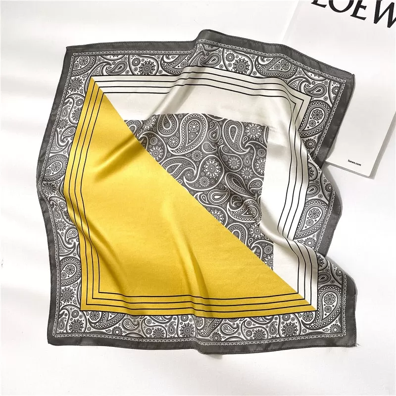 CANDICE Foulard Carré Soie Femme Homme Gris Jaune Blanc à motifs