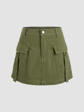 Cargo Mini Skirt Solid Color
