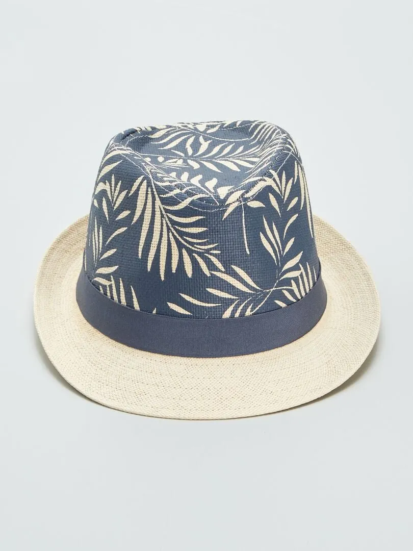 Chapeau de paille imprimé - Bleu