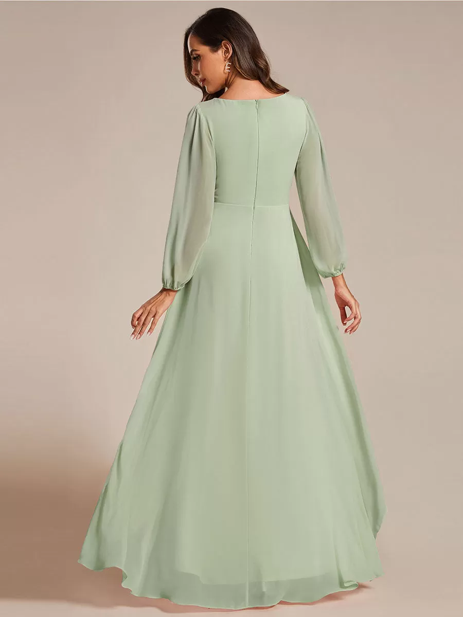 Charmante Robe De Demoiselle D'honneur Plissée À Manches Lanternes En Mousseline De Soie Et Taille Haute
