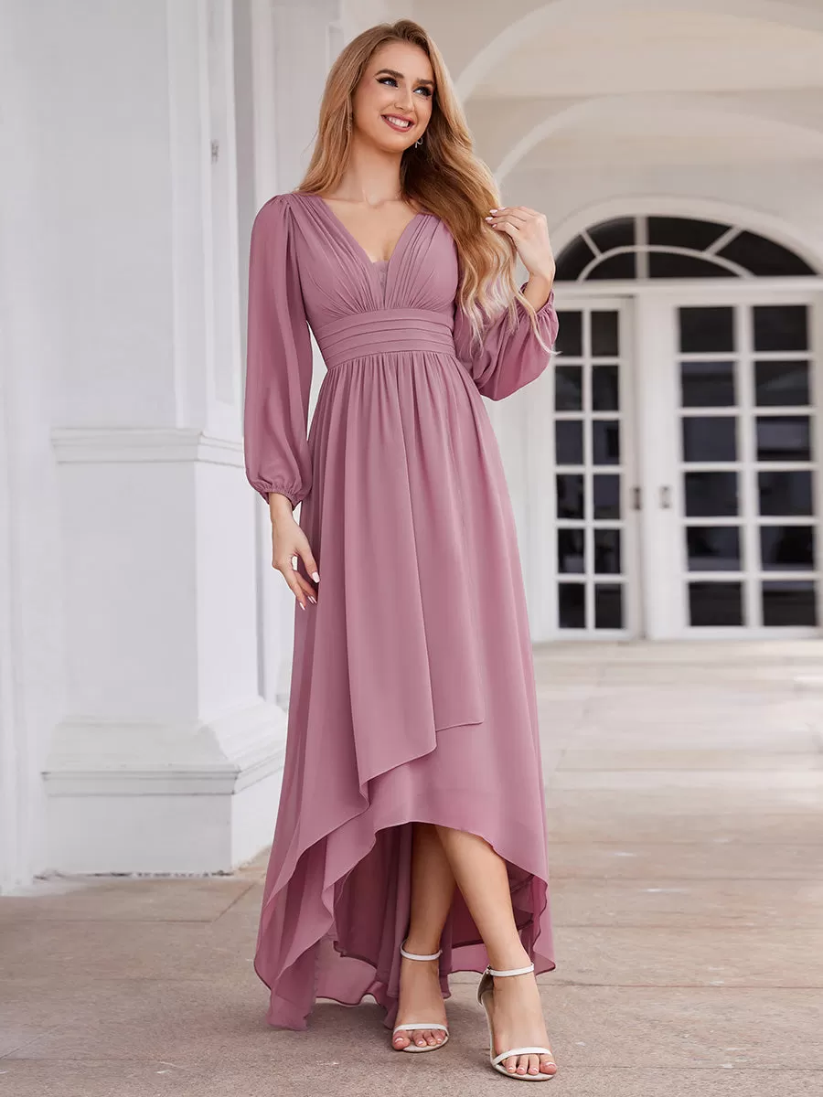Charmante Robe De Demoiselle D'honneur Plissée À Manches Lanternes En Mousseline De Soie Et Taille Haute