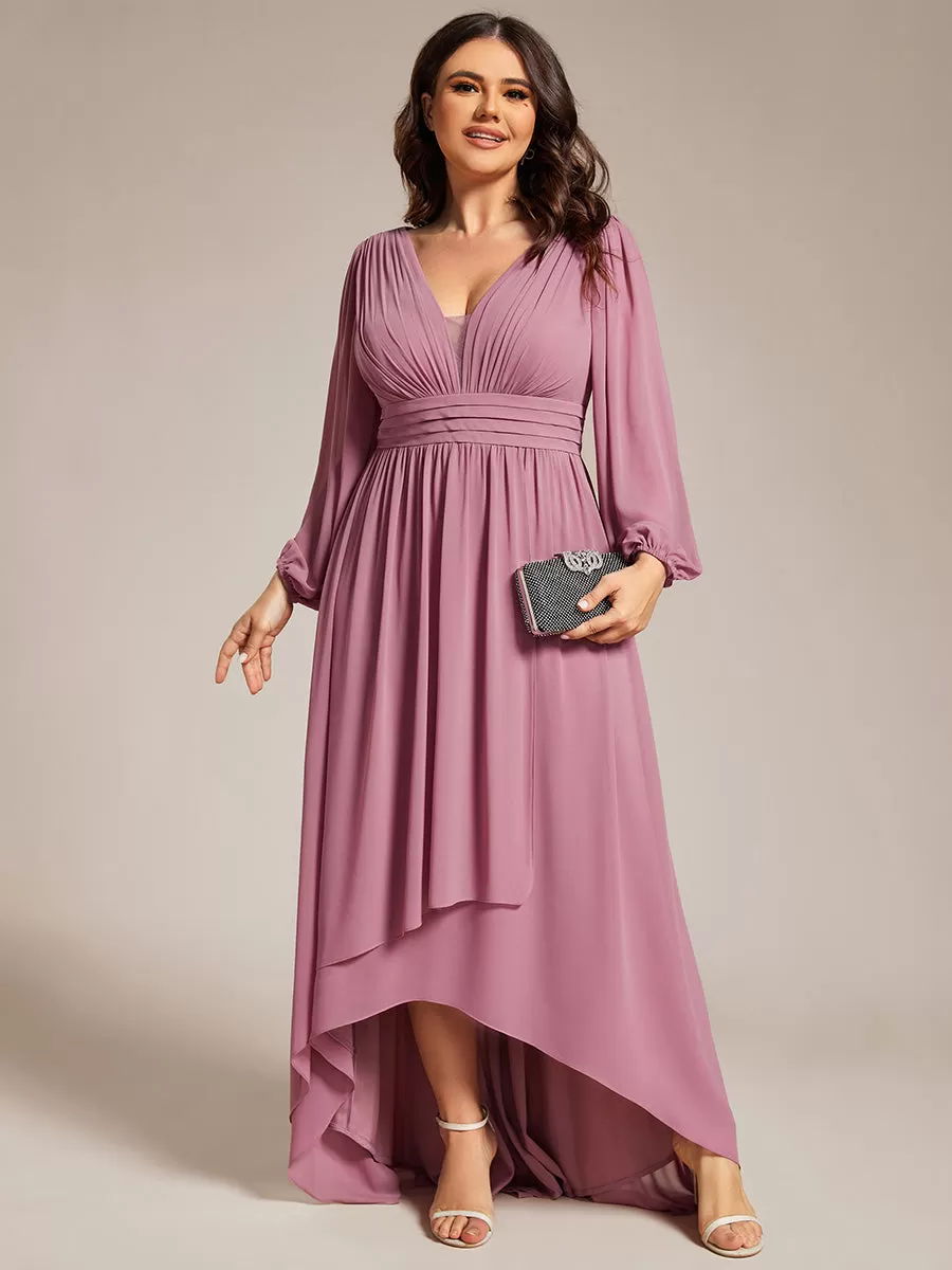 Charmante Robe De Demoiselle D'honneur Plissée À Manches Lanternes En Mousseline De Soie Et Taille Haute