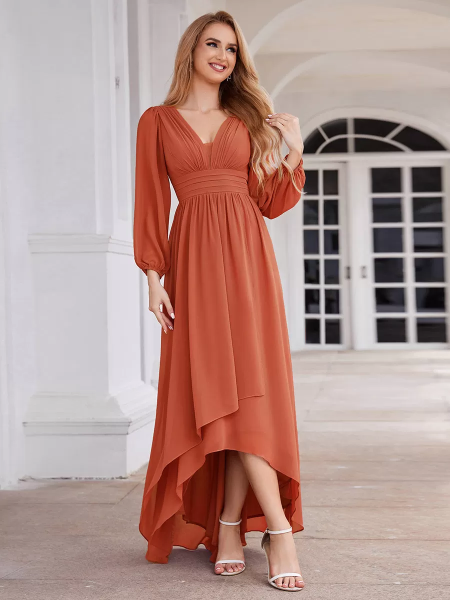 Charmante Robe De Demoiselle D'honneur Plissée À Manches Lanternes En Mousseline De Soie Et Taille Haute