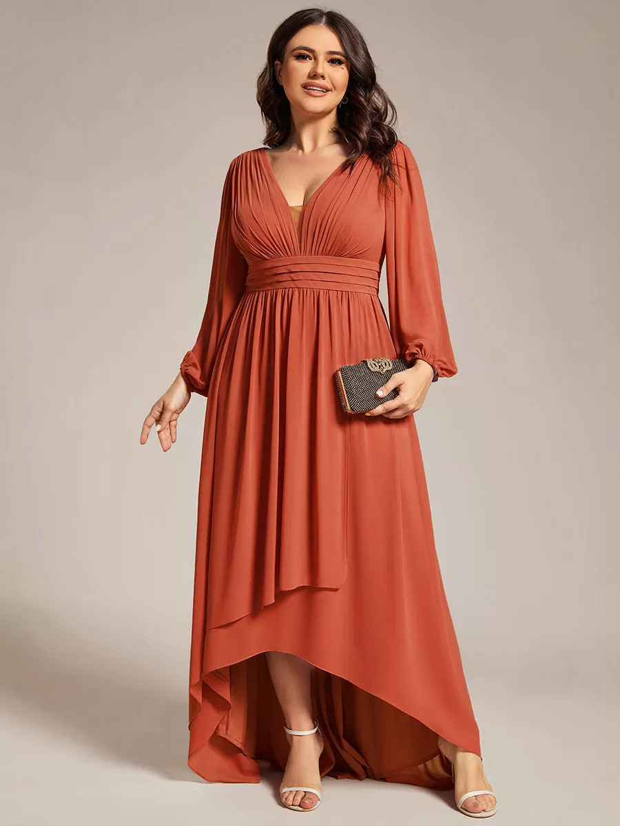 Charmante Robe De Demoiselle D'honneur Plissée À Manches Lanternes En Mousseline De Soie Et Taille Haute