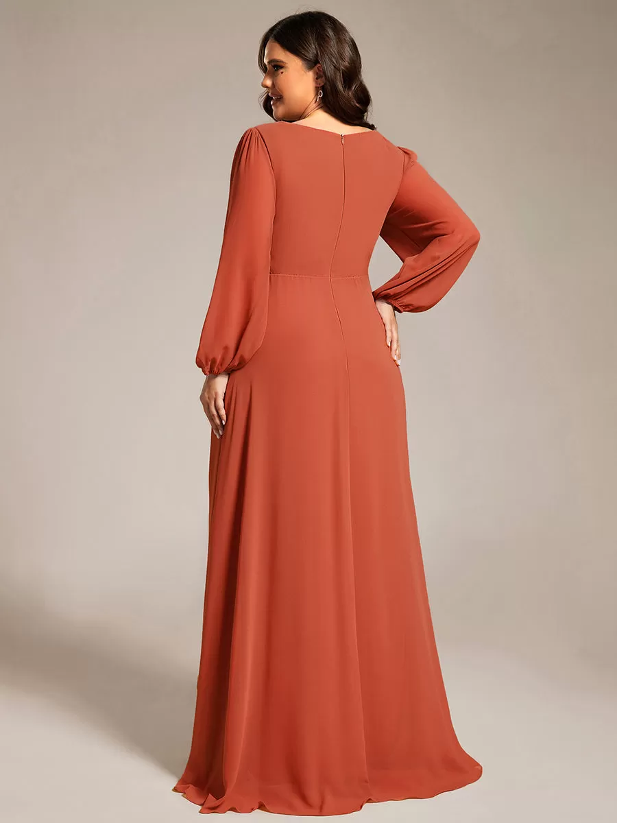 Charmante Robe De Demoiselle D'honneur Plissée À Manches Lanternes En Mousseline De Soie Et Taille Haute