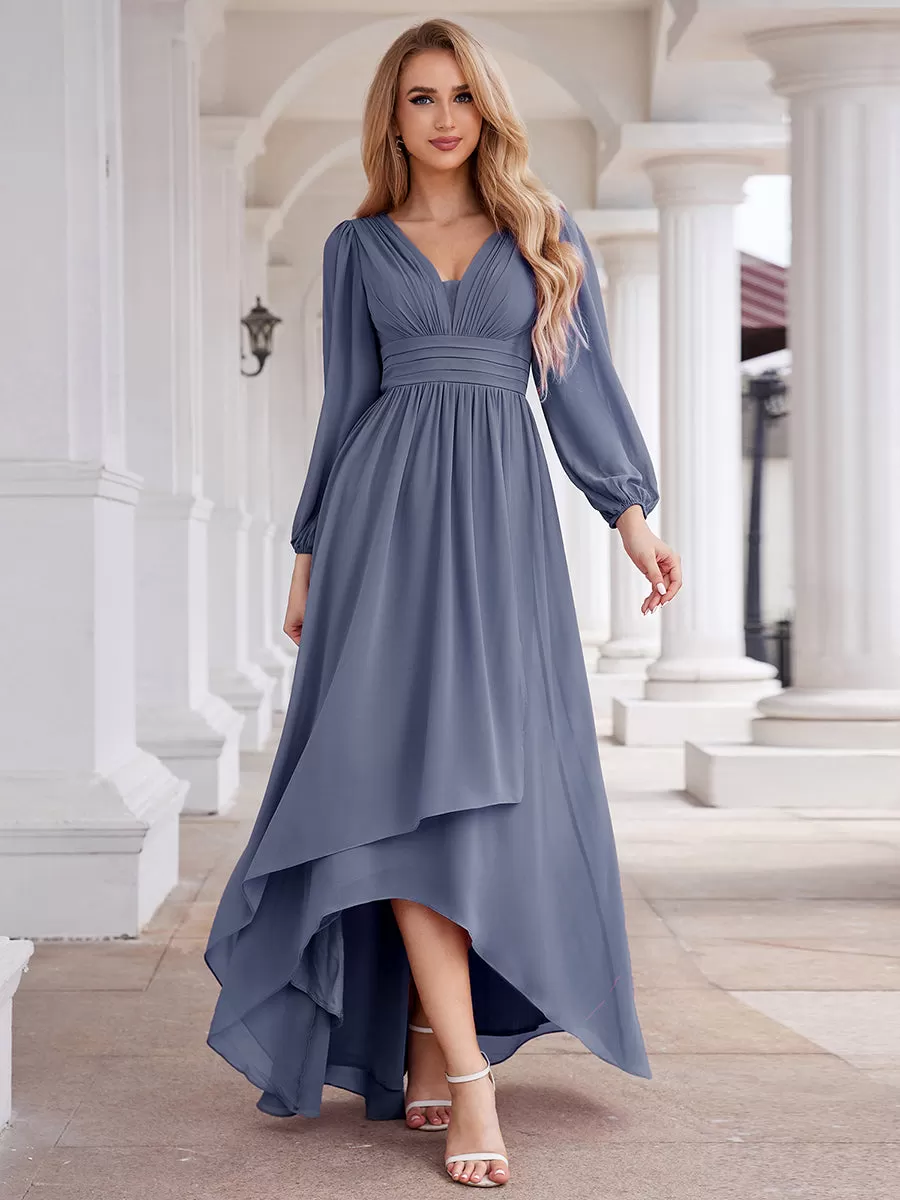 Charmante Robe De Demoiselle D'honneur Plissée À Manches Lanternes En Mousseline De Soie Et Taille Haute