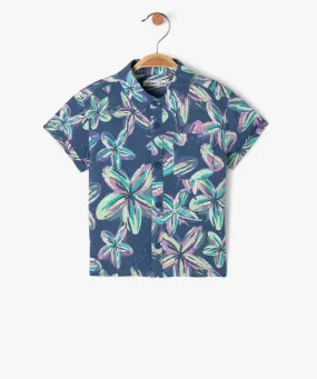 chemise a manches courtes a motifs fleuris bebe garcon bleu chemises