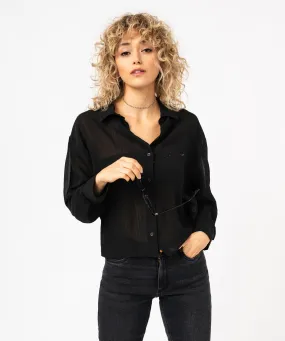chemise courte en voile transparent femme noir chemisiers