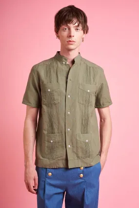Chemise manches courtes en canva de coton et lin