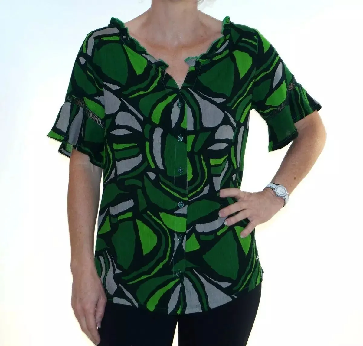 Chemise manches courtes verte Agathe et Louise