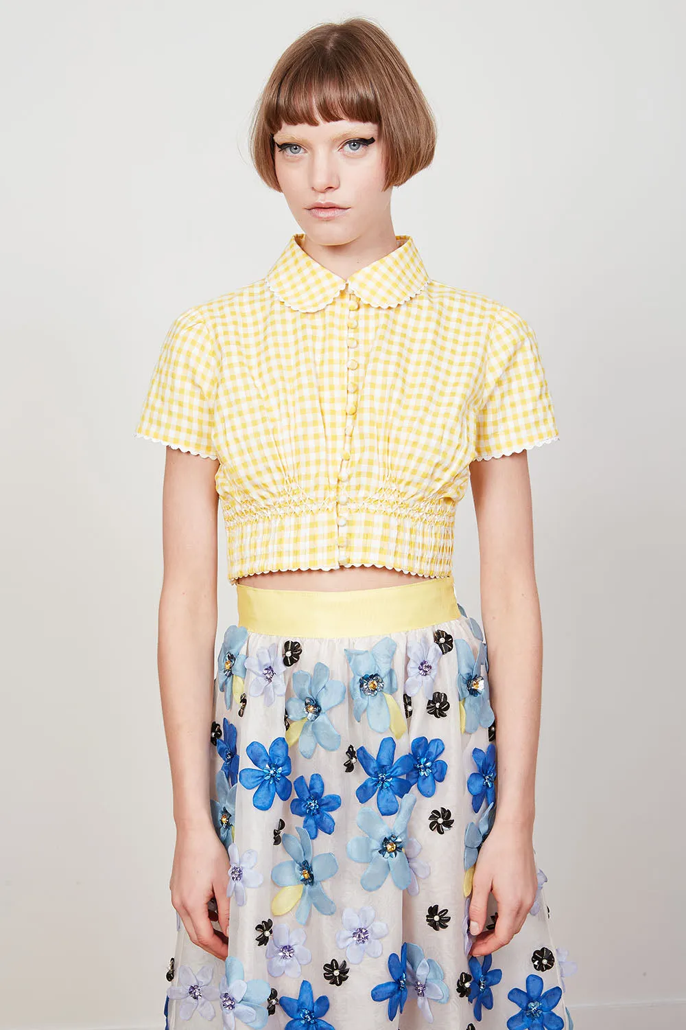 Chemisier crop top en coton au motif vichy