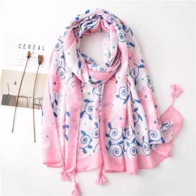 Chèche Rose À Motifs Bleus