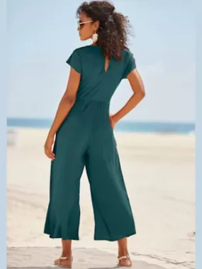 Combinaison jupe-culotte encolure ronde avec fermeture boutonnée au dos