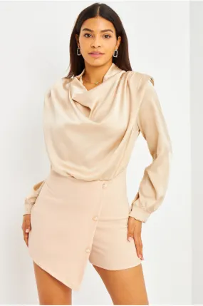 Combishort bi-matière beige style jupe-short