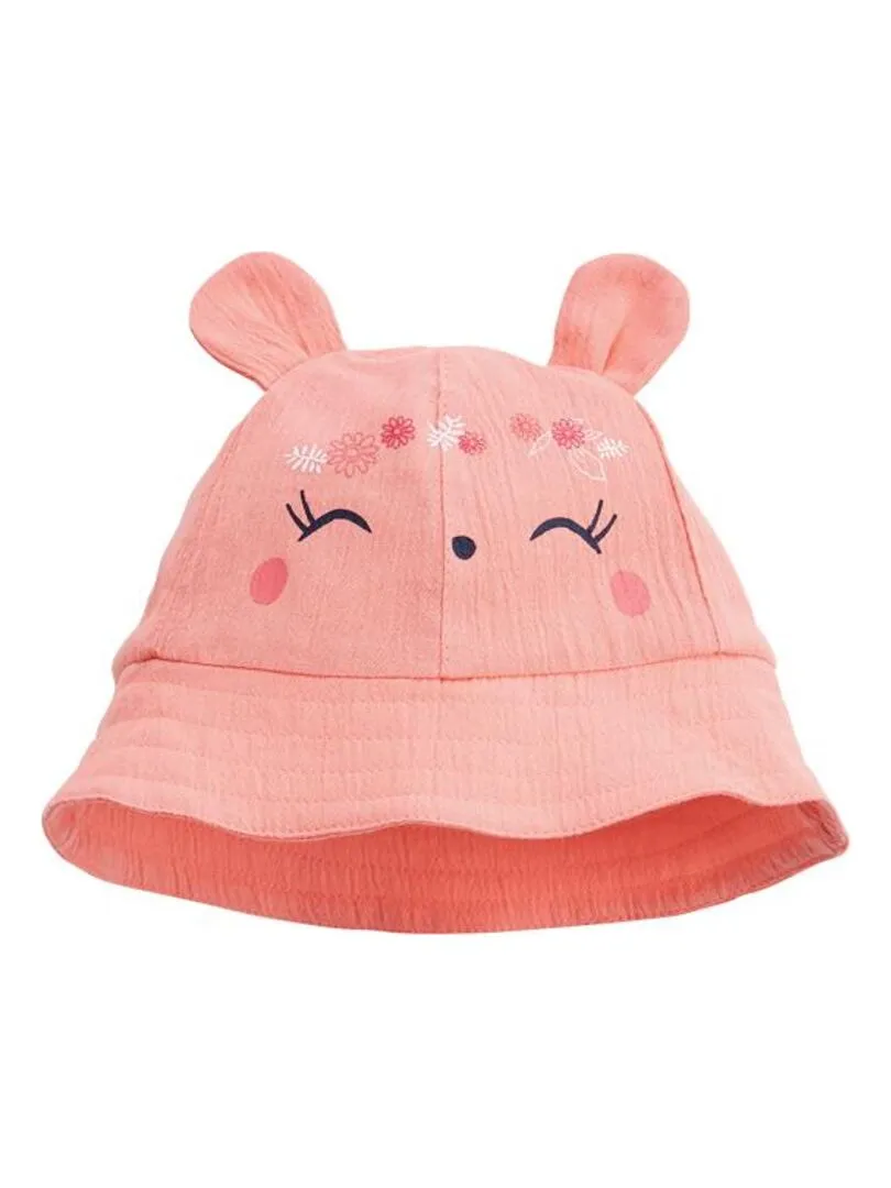 Combishort bébé + chapeau en gaze de coton Sumba - Orange corail