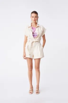 Combishort en coton ceinturée Iris - Crème - SUNCOO