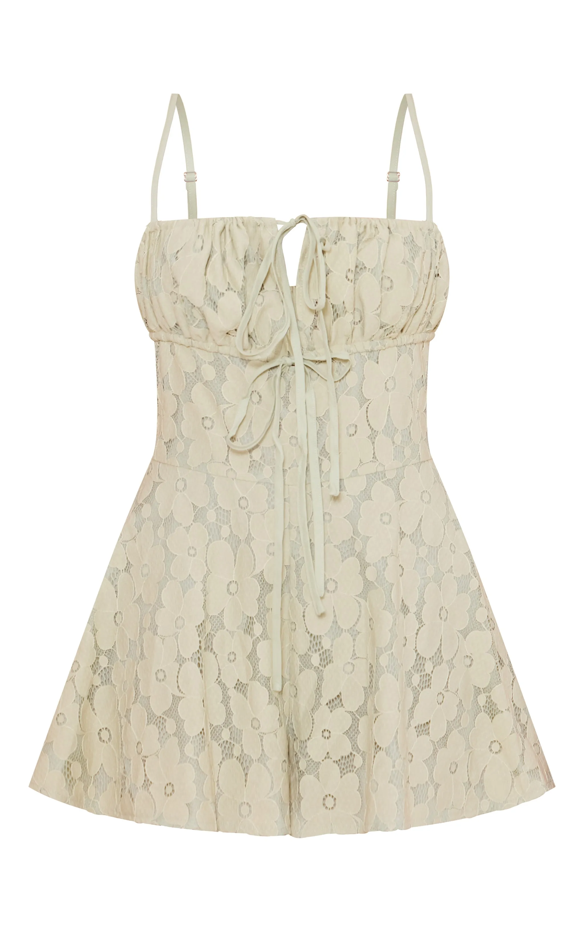 Combishort fluide en dentelle fleurie vert sauge