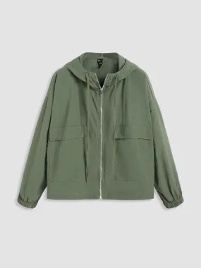Coupe-vent uni à capuche avec poche zippée