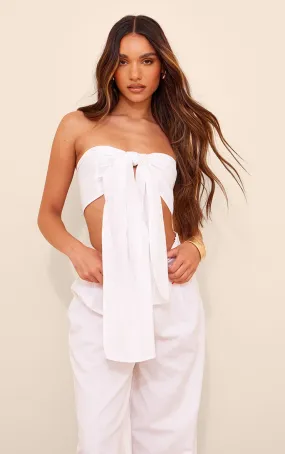 Crop top blanc effet lin à nouer devant