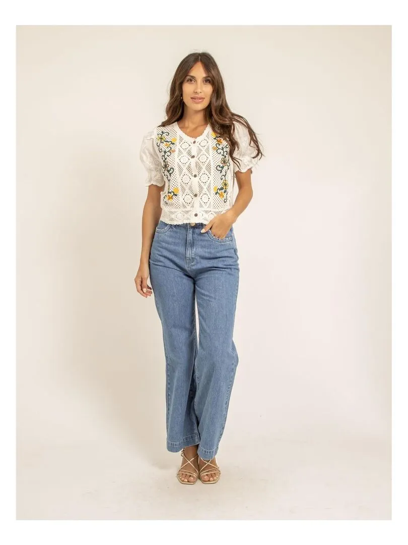 Crop top crochet FORDITA - Blanc