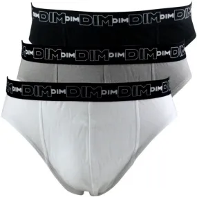 DIM Lot de 3 Slips Homme Coton STRETCH Blanc Gris Noir