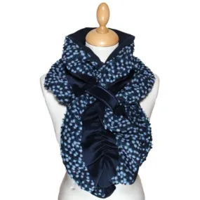 ECHARPE FEMME en VELOURS et POLAIRE - Coloris bleu nuit et laine plumetis coordonnée
